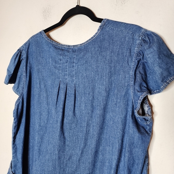 Quizz Woman Trends chambray short sleeve top. Pockets. Mother of pearl. Size 20. - Picture 8 of 16